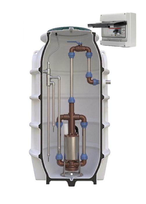 Čerpací šachta 1000 x 2000 mm s čerpací technologií PRESS pro tlakové kanalizace