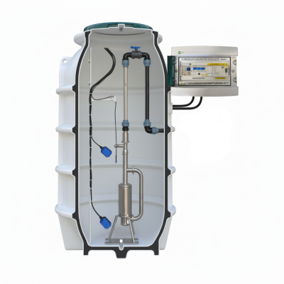 Čerpací šachta 800 x 2000 mm s čerpací technologií pro tlakové kanalizace